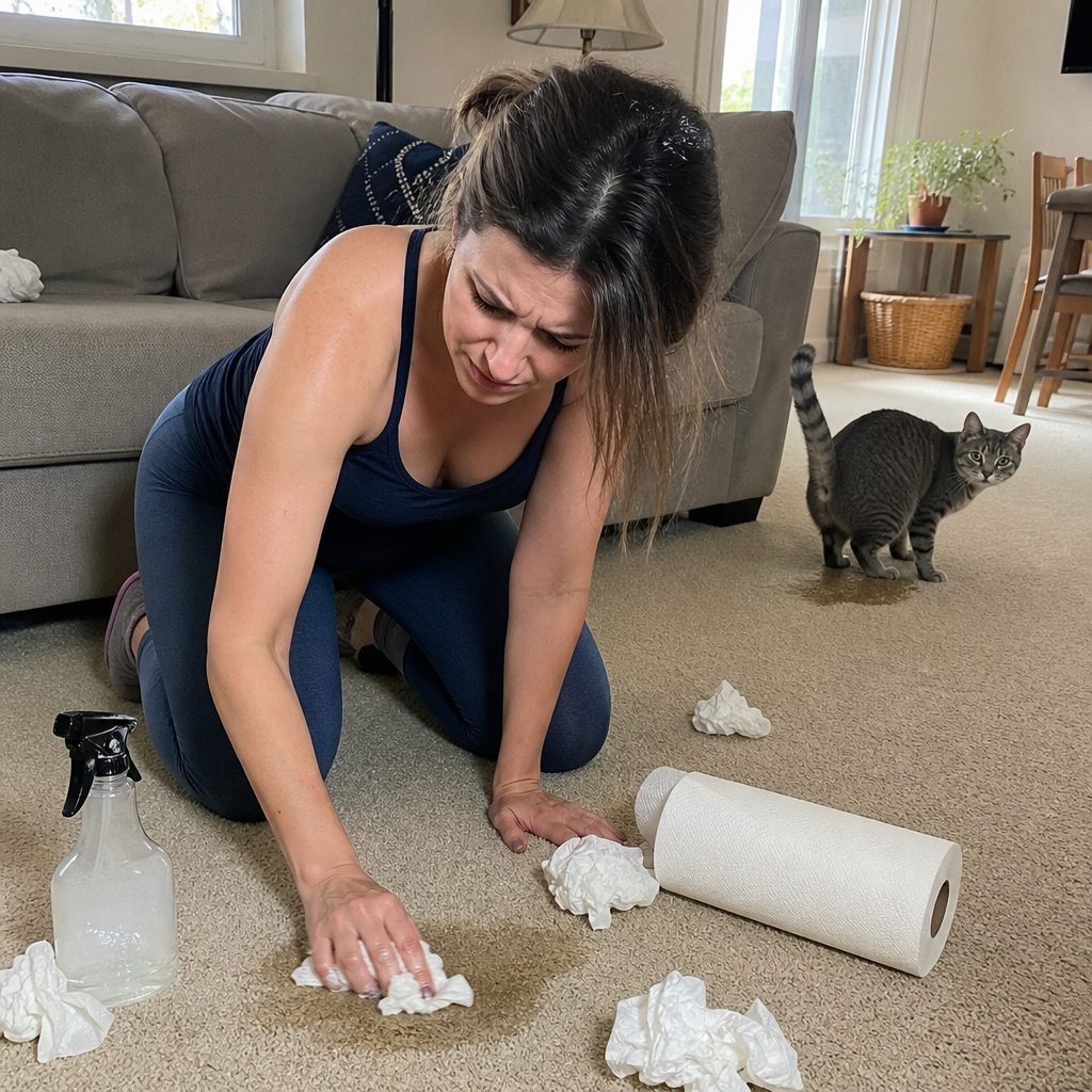 Scrubbing a carpet spot that still smells